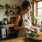 mulher cozinhando refeição saudável pós-30